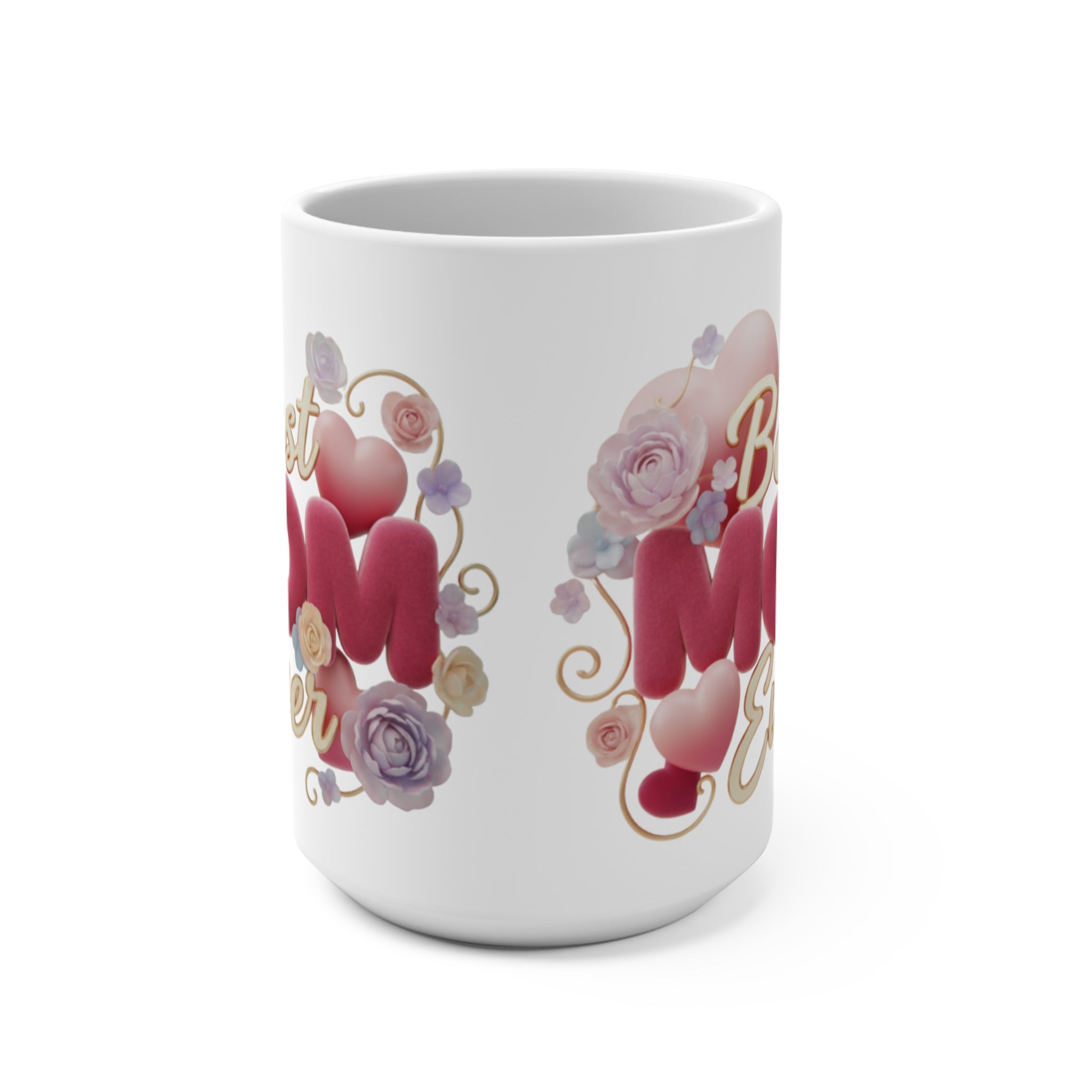 Best Mom Ever 15oz Ceramic Mug — Floral Heart Mother's Day Gift